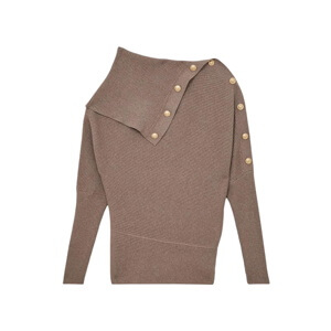 REISS Lexi Rib-Knit Button Shawl Jumper